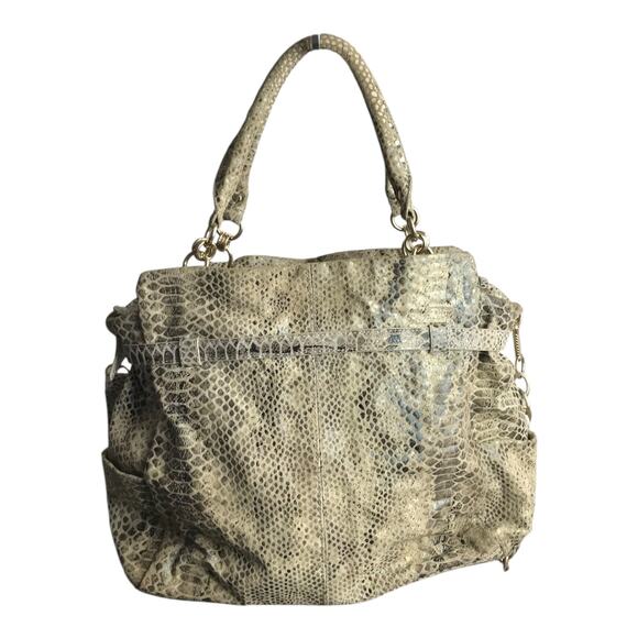 Vintage Lucca Elliott Handbag Womens Brown Faux Snakeskin Disco Retro Boho Chain - Picture 1 of 5